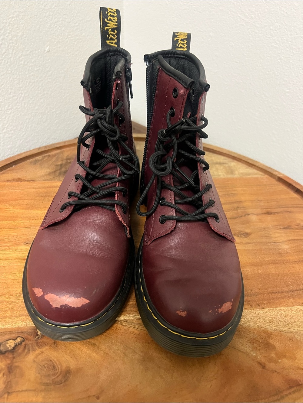 Dr. Martens Burgundy Leather Lace-Up Boots with Black Laces